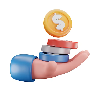 Decorative Ornament Set with Hand Holding Stacked Colorful Coins and Dollar Sign 3d model