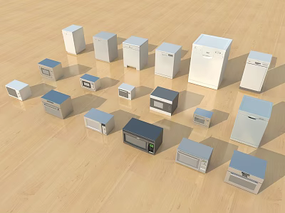 Wooden Floor Display Of Various Types And Different Sizes Kitchen Appliances 3d model