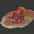 Large Natural Stone Rock 3D Model Surrounded By Small Stones And Green Grass