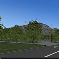 Tensile Membrane Structure Covering Outdoor Sports Venue With Green Trees And Roadside Access