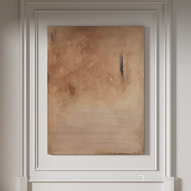 Textured Abstract Painting with Warm Brown Tones Hanging on White Wall 3d model 