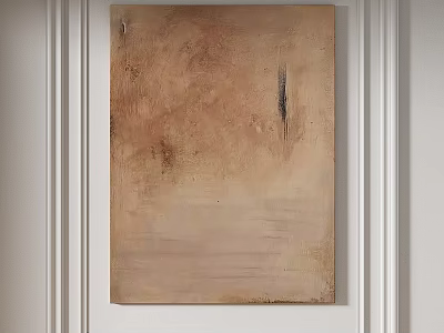 Textured Abstract Painting with Warm Brown Tones Hanging on White Wall 3d model