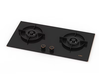 Modern Black Glass Gas Hob With Two Burners And Control Knobs 3d model