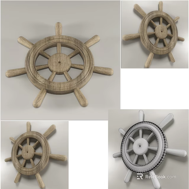 Wooden Ship Wheel Decorative Wall Hanging with Various Designs and Rustic Style 3d model 