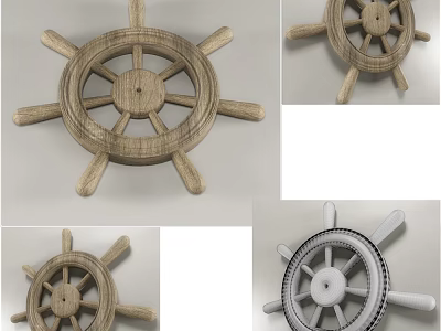 Wooden Ship Wheel Decorative Wall Hanging with Various Designs and Rustic Style 3d model