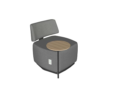 Gray Upholstered Single Sofa With Round Wooden Table And Modern Black Legs Design 3d model