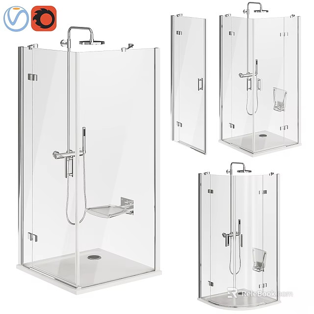 Transparent Glass Shower Sauna Enclosure With Modern Design And Shower Head 3d model 