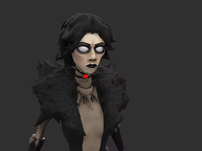 Dark Haired Woman With White Eyes Black Makeup And Red Choker In 3D Character Model 3d model