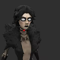 Dark Haired Woman With White Eyes Black Makeup And Red Choker In 3D Character Model