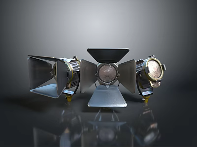 Professional Industrial Studio Lighting Fixture Set With Triple Metal Reflector Heads 3d model