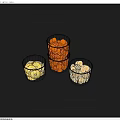 Sliced Fruits in Three Transparent Glasses with Yellow Orange White Colors on Gray Background