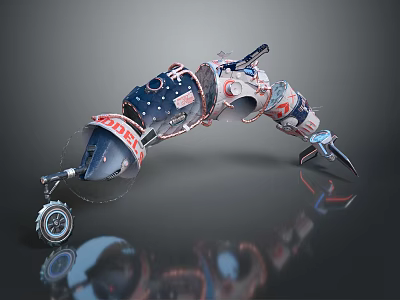 Smart Machine With NASA Logo Blue Red Components Mechanical Arm Structure And Wheels 3d model