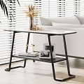Modern Black Metal Side Table With Two Tier Design By White Sofa And Window Blinds