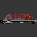 Fresh Tuna Sashimi Slices Neatly Arranged On White Plate With Green Garnish