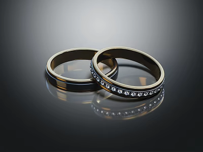 Elegant Gold Jewelry Rings With Diamond Studded Band And Shiny Finish 3d model