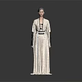 Classic Light Colored Long Dress With Black Decorative Sleeves And Waist Belt
