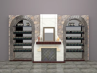 American Country Villa Restaurant Wine Cabinet European Pastoral Fireplace Restaurant Wine Cabinet French Vintage Fireplace Living Room Wine Cabinet 3d model