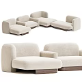 Modern Modular Sectional Sofa in Beige Fabric with Comfortable Seats and Wooden Legs