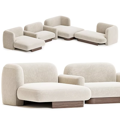Modern Modular Sectional Sofa in Beige Fabric with Comfortable Seats and Wooden Legs 3d model