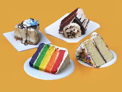 Assorted Cake Slices With Rainbow Layers Chocolate Cream And Sprinkles 3d model