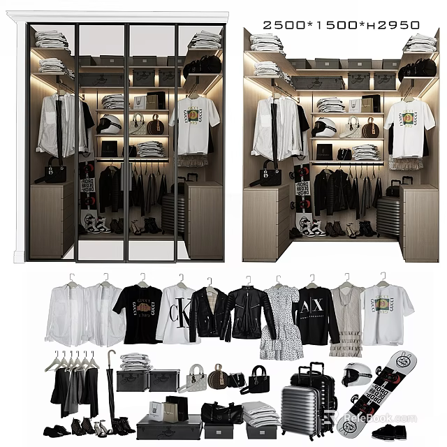 Modern Walk in Closet With Elegant Dresser And Organized Storage For Clothes And Bags 3d model 