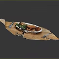 Delicious Grilled Meat Dish With Crispy Fries And Fresh Green Salad On Wooden Cutting Board
