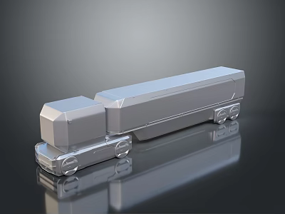 Silver 3D Truck Model With Sleek Trailer And Reflective Metallic Surface 3d model