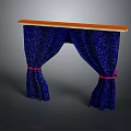 Decorative Blue Curtains With White Dots And Orange Rod Tied By Red Ribbons