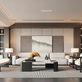 Modern Living Room Interior Design With White Sofa Black Coffee Table And Mountain Artwork
