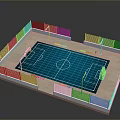 Football Court Construction With Blue Surface White Markings And Surrounding Fences