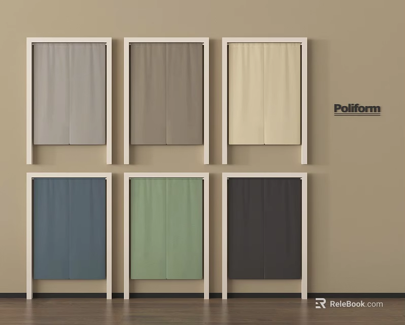 Poliform Curtains in Various Colors with White Frames for Home Interior 3d model 