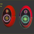Two Red Circular Electronic Appliances With Sleek Black Front Panel Design