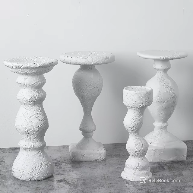 White Textured Surface Decorative Pedestals With Multiple Sizes And Different Designs For Home Decor 3d model 