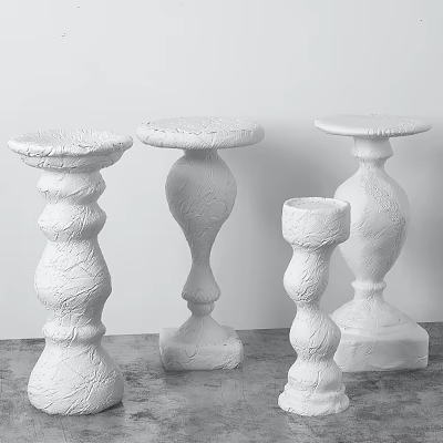 White Textured Surface Decorative Pedestals With Multiple Sizes And Different Designs For Home Decor 3d model