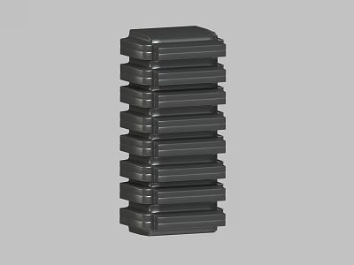 Solid Black Stacked Rectangular Structure With Multiple Layers On Gray Background 3d model