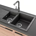 Modern Kitchen Interior With Dark Wooden Cabinets Sink Stove And Oven