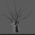 White Pitcher Vase With Bare Branches On Neutral Gray Background 3d model