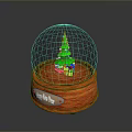 Decorative Snow Globe Architecture With Green Christmas Tree Gifts And Orange Base