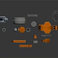 Medical Equipment Components Featuring Orange Enclosures Metal Fittings And Transparent Covers