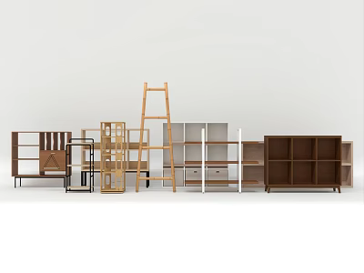 Multi tiered Display Shelves With Wooden And Metal Frames For Retail And Home Storage 3d model