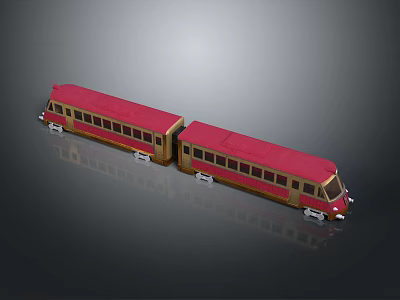 Two Car Train Model with Red Roof Golden Body and Detailed Windows 3d model