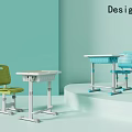 Modern Designer Desk And Chair Set With Green Blue And White Colors