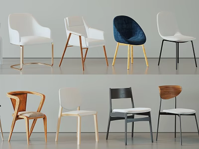 Modern Accent Chairs With Various Designs Wooden And Metal Legs In Different Colors 3d model