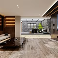 Modern Home Theater With Large TV Sofa And Wooden Walls