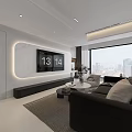 Modern Living Dining Room Interior Design With Black Table Sofa And Floor to Ceiling Window