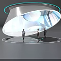 Modern Open Interactive Zone With Curved Display Global Map People Interacting And Future 2050 Theme