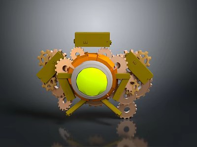 Industrial Style Lighting Combination With Yellow Circular Center And Metal Gear Components 3d model