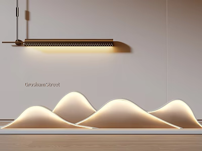 Modern Garden Landscape With Mountain Shaped Lighting Design On Wall And Wooden Floor 3d model