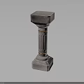 Classical Gray Stone Column With Base Pedestal Fluted Shaft And Gold Accent Ring 3d model