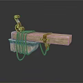 Rustic Wooden Device With Rope Bindings And Metal Hook Design 3d model